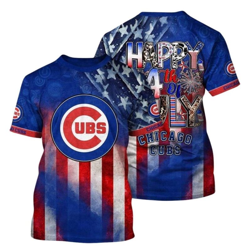 Chicago Cubs Floral 4th of July All Over Print T-Shirt for Fans