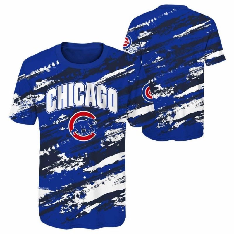 Chicago Cubs Grunge All Over Print T-Shirt for Fans and Collectors