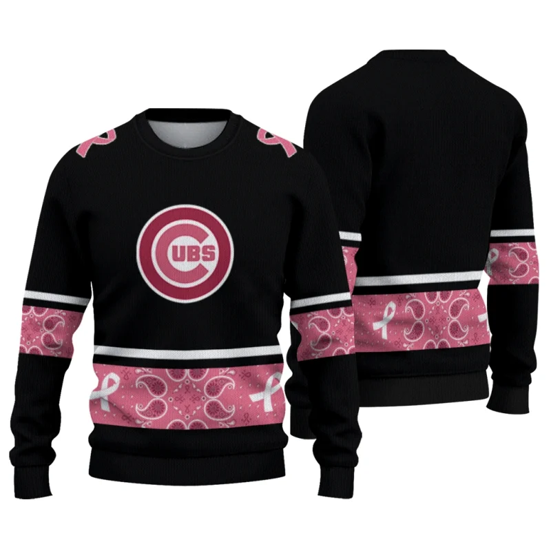 Chicago Cubs Pink Ribbon Black Pink Ugly Sweater 1