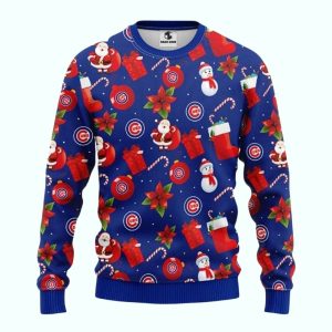 Chicago Cubs Santa Gift Box Pattern Holiday Ugly Sweater