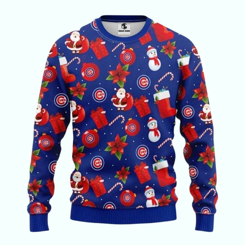 Chicago Cubs Santa Gift Box Pattern Holiday Ugly Sweater