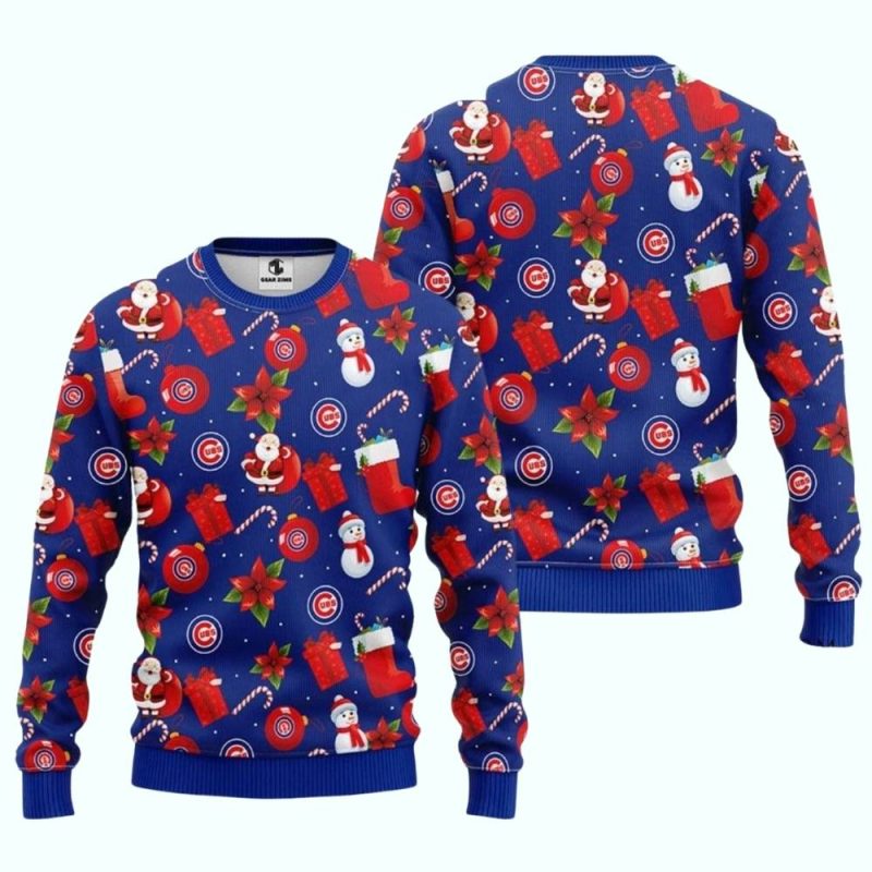 Chicago Cubs Santa Gift Box Pattern Holiday Ugly Sweater - Image 3