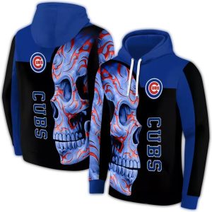 Chicago Cubs Skull Motif All-Over Print Hoodie For Fans