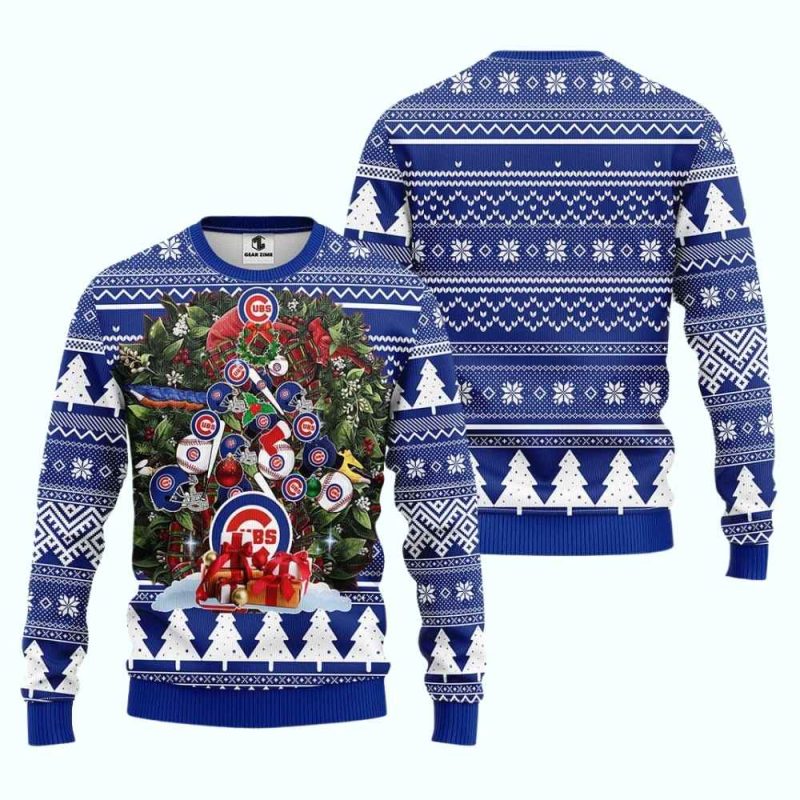 Chicago Cubs Tree Merry Christmas Ugly Sweater - Image 3