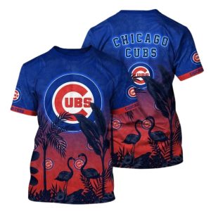 Chicago Cubs Flamingo Floral All Over Print T-Shirt for Fans