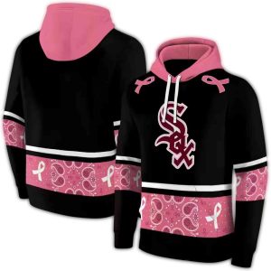 Chicago White Sox Awareness Ribbon Black Pink All Over Print Hoodie