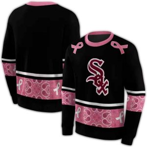 Chicago White Sox Awareness Ribbon Black Pink All Over Print Sweatshirt