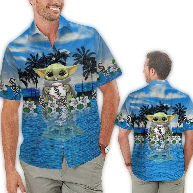 Chicago White Sox Baby Yoda Team Logo Blue Hawaiian Shirt 1