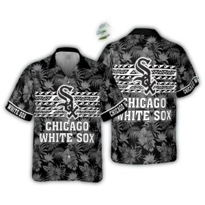 Vintage Black Hawaiian Shirt With Floral Leaf Pattern - Chicago White Sox