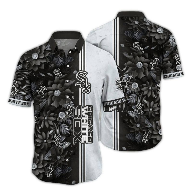 Chicago White Sox Flower Stripe White and Black Hawaiian Shirt 1