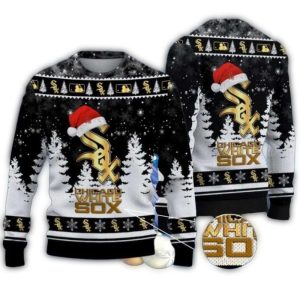 Chicago White Sox Gold Santa Hat Christmas Ugly Sweater