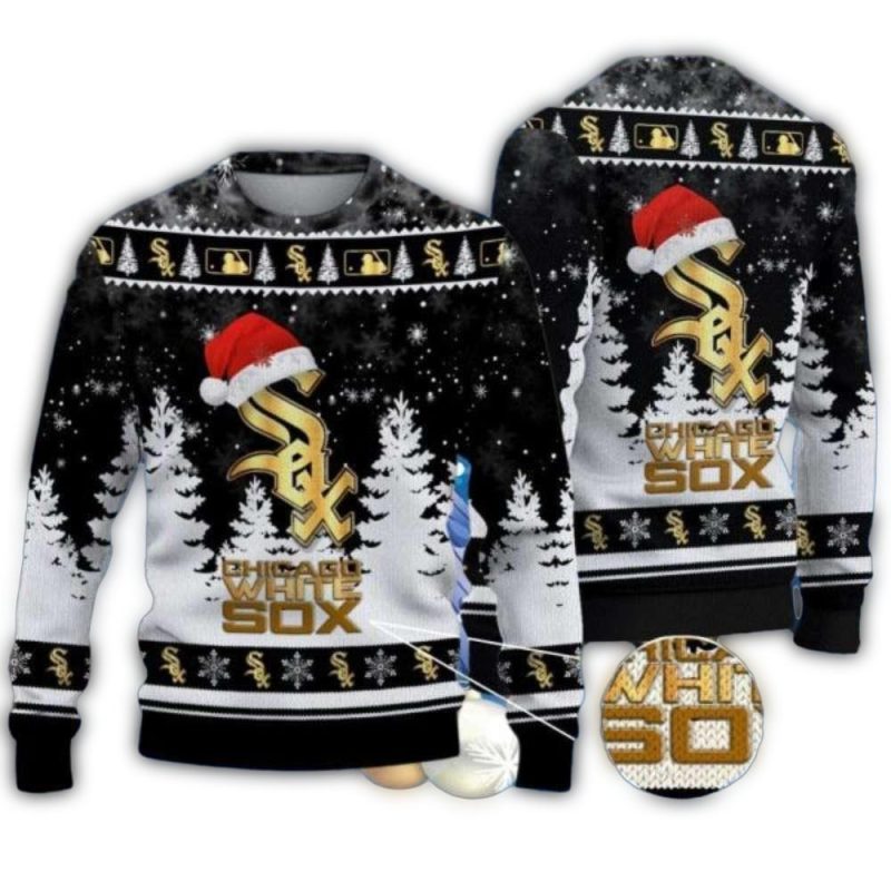 Chicago White Sox Gold Santa Hat Christmas Ugly Sweater 1