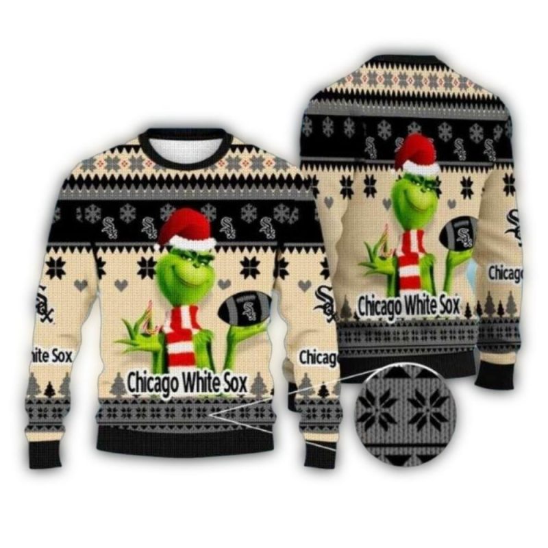 Chicago White Sox Grinch In Santa Hat Christmas Ugly Sweater 1