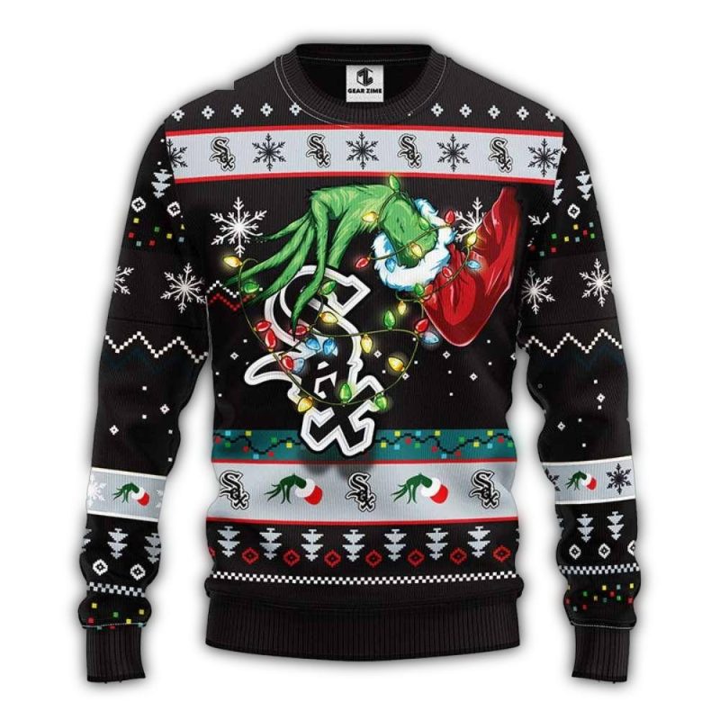 Chicago White Sox Grinch Lights Christmas Ugly Sweater 1