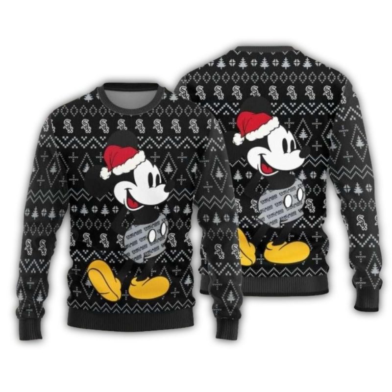 Chicago White Sox Mickey Mouse Santa Hat Christmas Ugly Sweater 1