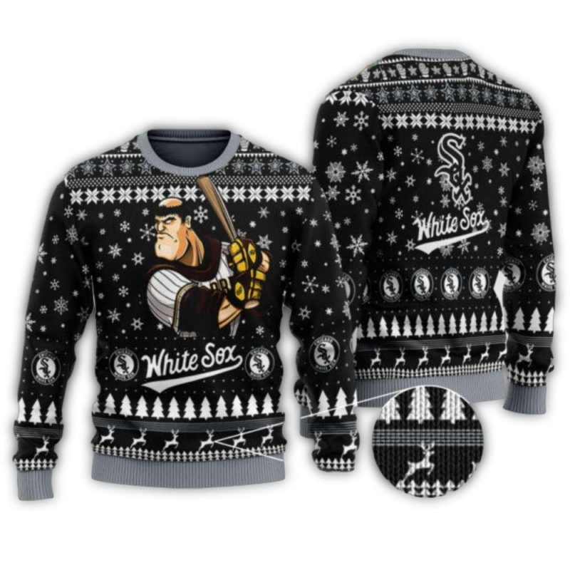 Chicago White Sox Retro Cartoon Batting Christmas Ugly Sweater 1