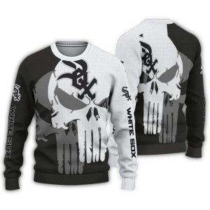 Chicago White Sox Skull Split Black White Ugly Sweater