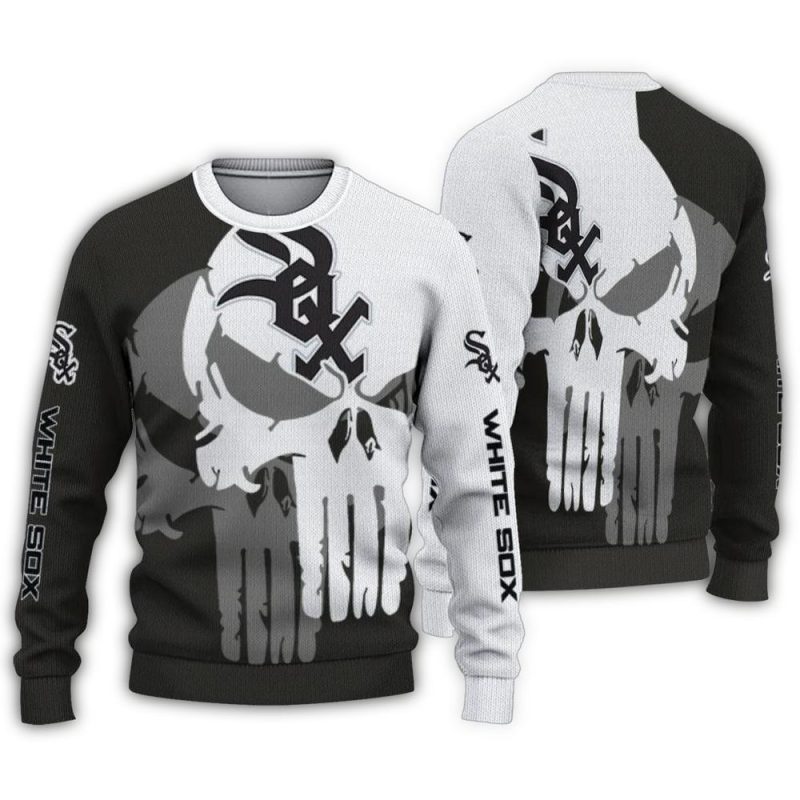 Chicago White Sox Skull Split Black White Ugly Sweater 1