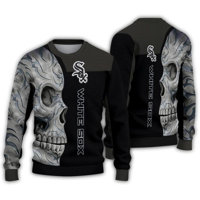 Chicago White Sox Skull Swirl Black Ugly Sweater 1