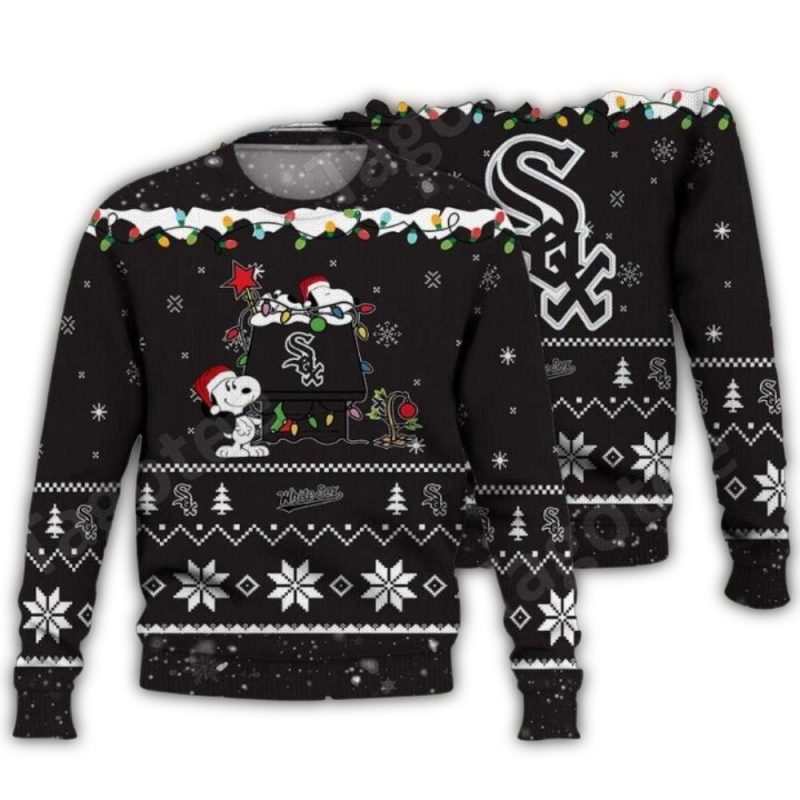 Chicago White Sox Snoopy Christmas Lights Ugly Sweater 1