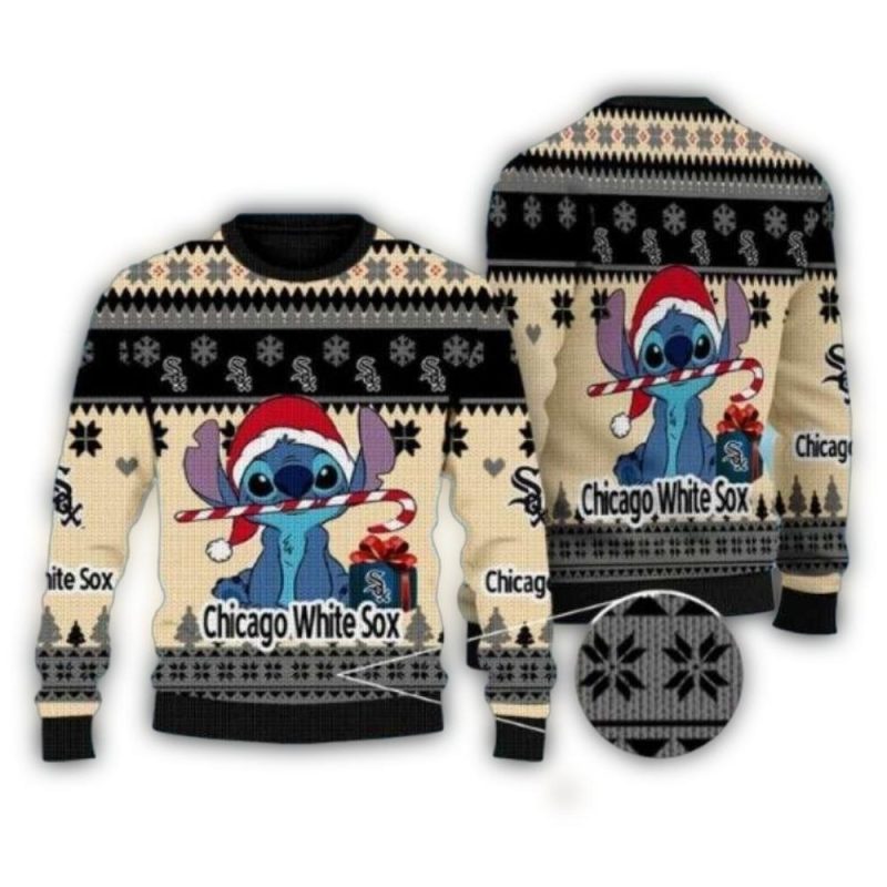 Chicago White Sox Stitch Candy Cane Christmas Ugly Sweater 1
