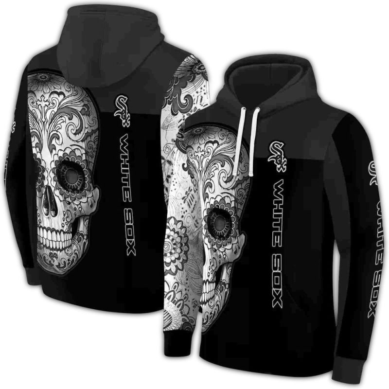 Chicago White Sox Sugar Skull Flower AOP Hoodie 1