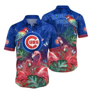Chicago cubs flamingo and parrot floral hawaiian shirt 1.jpg