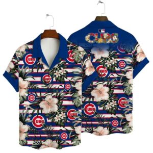 Chicago cubs floral stripe beach hawaiian shirt 1.jpg