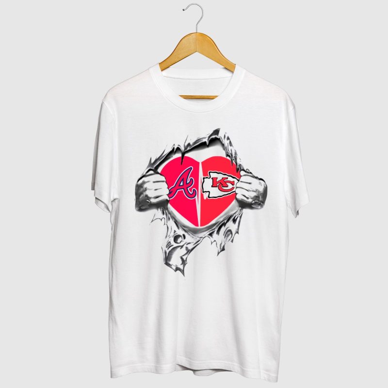 Braves Heart Logos Torn Fabric T-Shirt For Chiefs Fans - Image 2