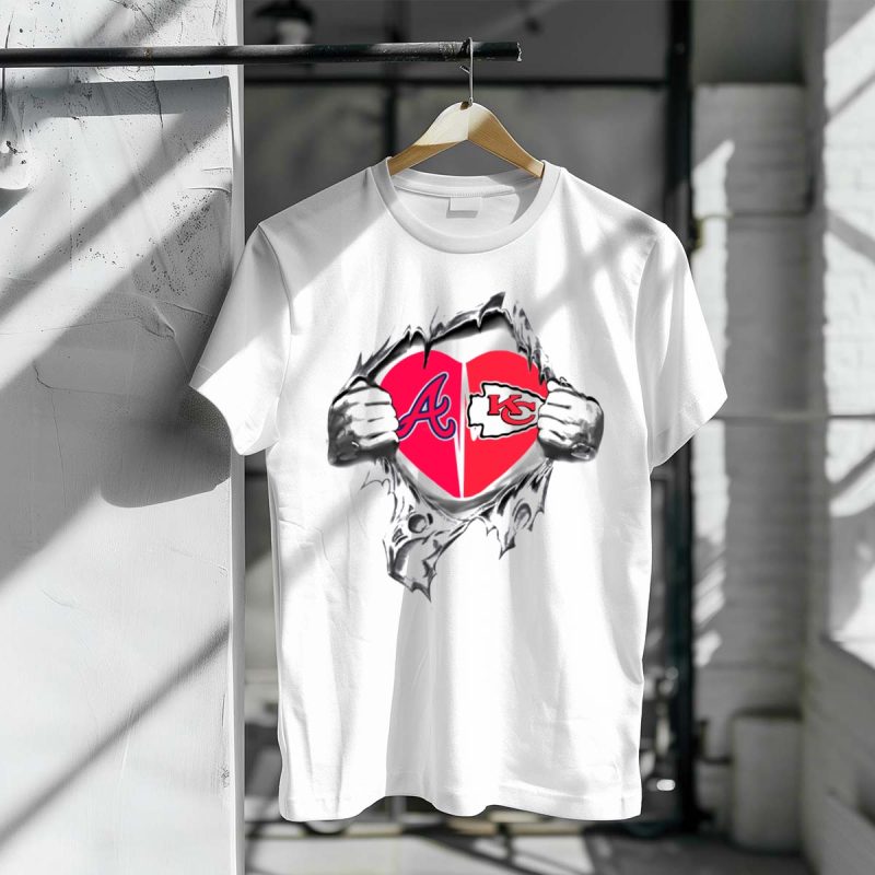 Braves Heart Logos Torn Fabric T-Shirt For Chiefs Fans - Image 3