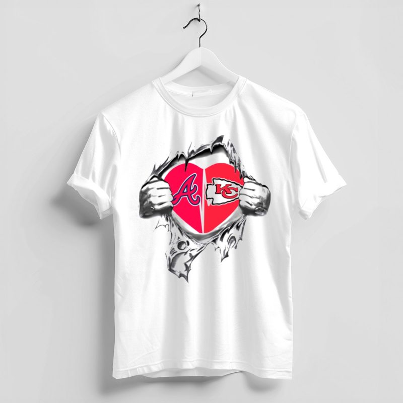 Braves Heart Logos Torn Fabric T-Shirt For Chiefs Fans - Image 4