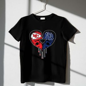 Chiefs Yankees Dripping Skull Heart Love Graphic T-Shirt For Fans