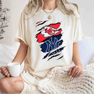 Kansas City Chiefs Yankees Hybrid Logo Ripped T-Shirt - Stylish Fan Wear