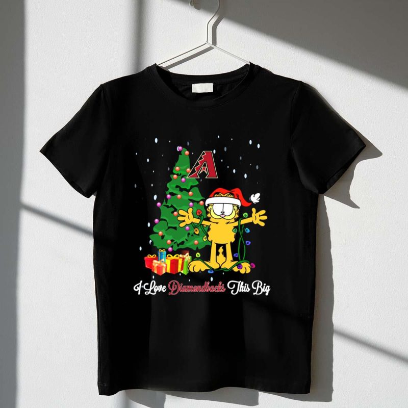 Christmas Garfield Loves Arizona Diamondbacks With Presents and Tree T Shirt t shirt 1 1