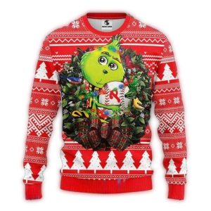 Grinch Christmas Wreath Philadelphia Phillies Ugly Sweater for Holiday Cheer