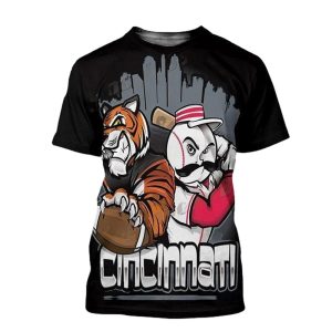 Cincinnati Bengals & Reds Mascot All Over Print T-Shirt for Fans