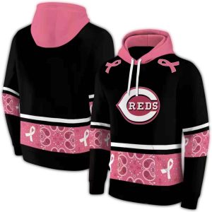 Cincinnati Reds Black & Pink Awareness Ribbon All-Over Print Hoodie