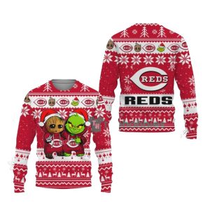 Cincinnati Reds Baby Groot And Grinch Best Friends Ugly Sweater