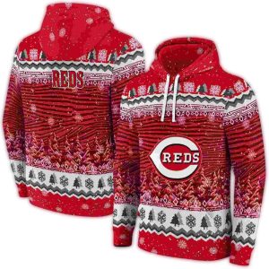 Cincinnati Reds All Over Print Hoodie With Christmas Tree Design