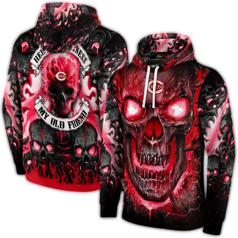 Cincinnati Reds Demonic Skull AOP Hoodie 1