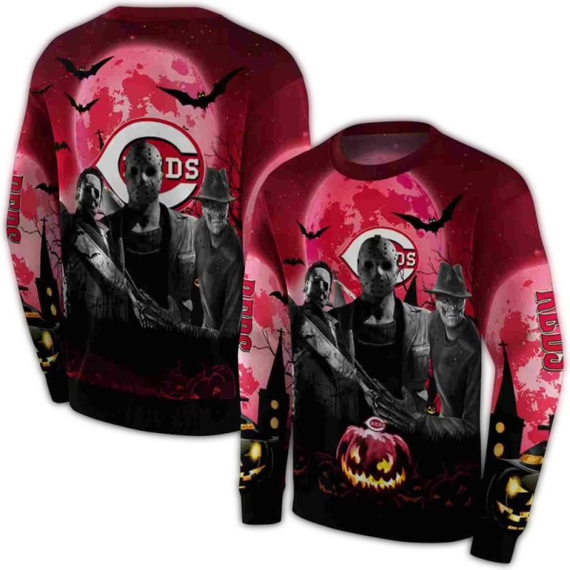 Cincinnati Reds Friends Horror Halloween Vibes AOP Sweatshirt 1