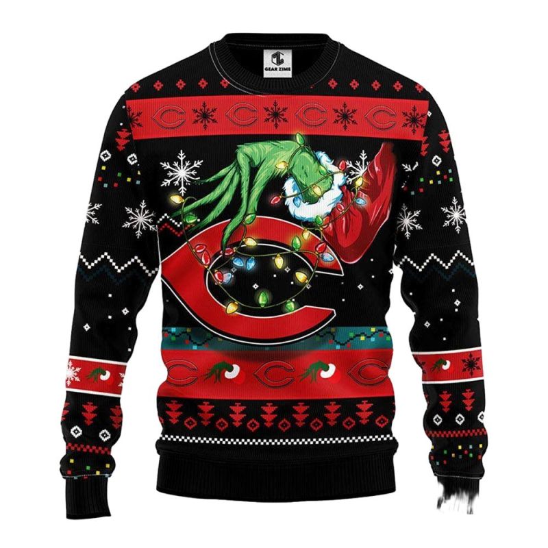 Cincinnati Reds Funny Grinch Christmas Ugly Sweater