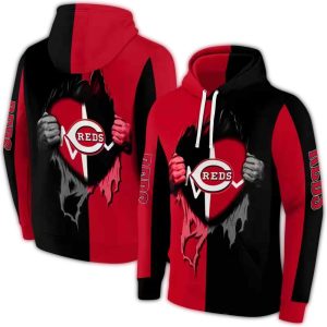 Cincinnati Reds Heartbeat Graphic Hoodie - All Over Print Design