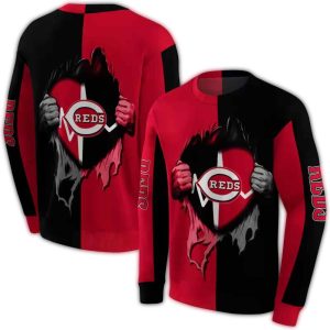 Cincinnati Reds Heartbeat Graphic Sweatshirt - All Over Print Design