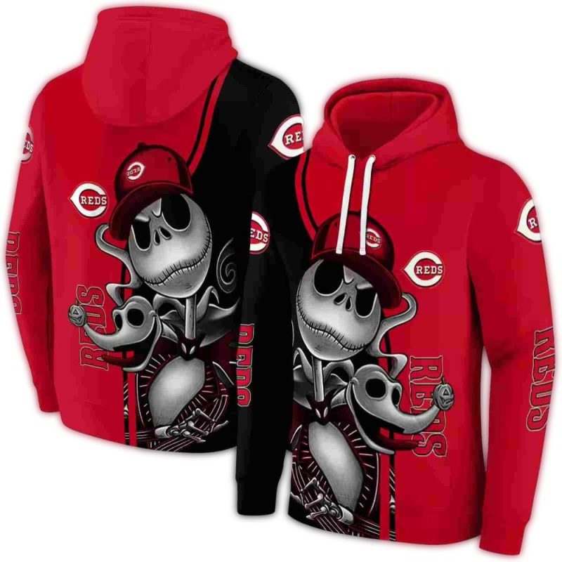 Cincinnati Reds Jack Skellington and Zero AOP Hoodie 1
