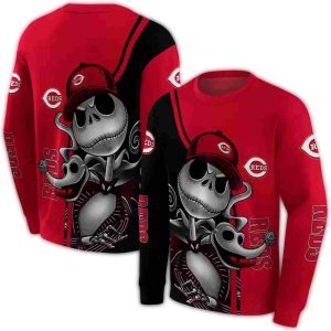 Cincinnati Reds Jack Skellington & Zero All-Over Print Hoodie