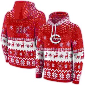 Cincinnati Reds Holiday Reindeer Print Hoodie For Fans And Festivities