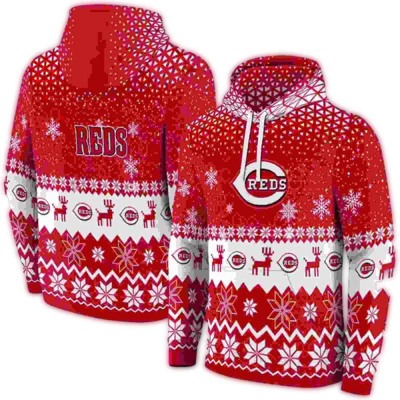 Cincinnati Reds Reindeer Motif AOP Hoodie 1