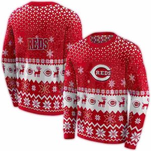 Cincinnati Reds Reindeer Print Sweatshirt - Festive Holiday Apparel