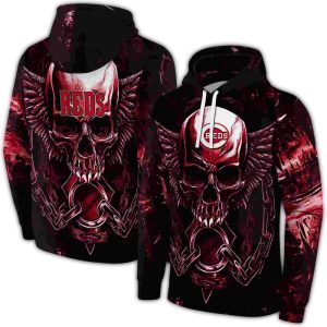 Cincinnati Reds Skull Artwork All Over Print Hoodie For Fans